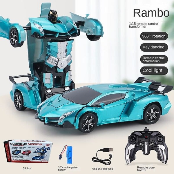 2 i 1 barn elektrisk RC bil transformerande robot leksak present för barn Blå Blå