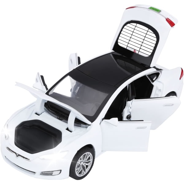 Legetøjsbil S-type støbt metalmodelbil med døråbningslys og lyd tilbagetrukne biler legetøj til drenge og piger i alderen 3-12 (hvid)