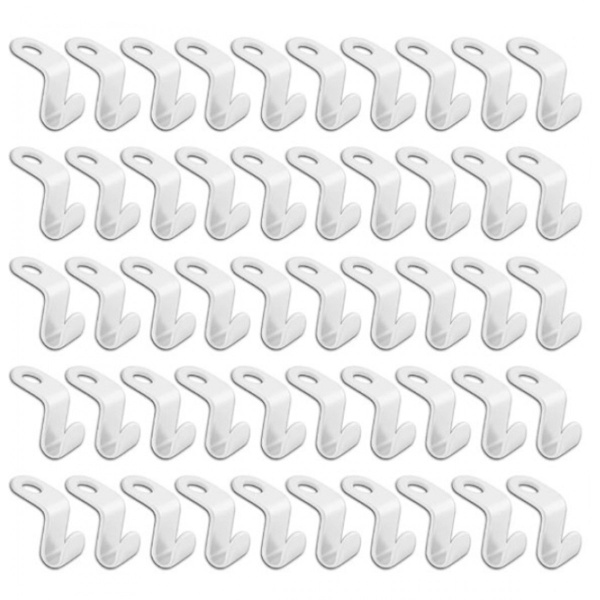 Clothes Hooks 50-pack - White Plastic - Cascade Hanging - Hanger Extension Clips - Space Saving for Wardrobe