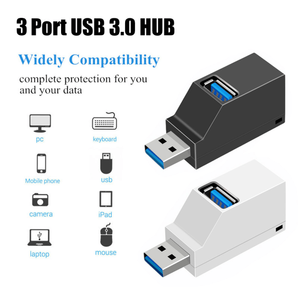 3-portars USB Hub, 2 ST USB 3.0 Hub, USB Splitter Adapter
