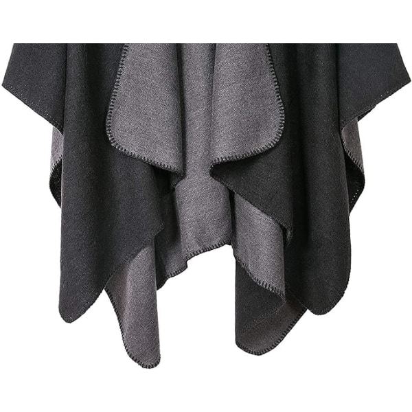 Dam Reversibla Överstora Poncho Cape Varm Sjal Wrap Öppen Fram Tryckt Filt Cardigans