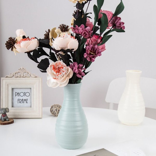 Höftplastvas 20 cm x 10,5 cm Imitation Keramisk Blomvas och Plastblomvas för Heminredning, Blå