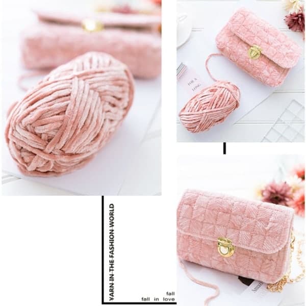 Chenille-samettigarn Chunky stickade kardade trådar ROSA rosa pink