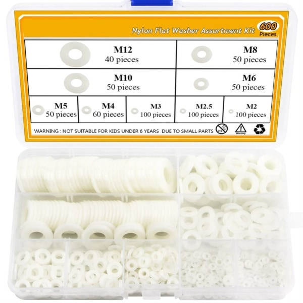 600 stk Nylon Flatbrikke Sortiment Sett Plastbrikker