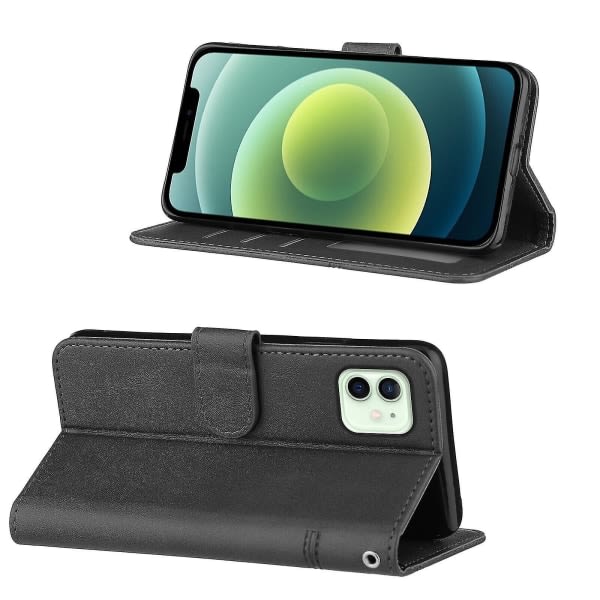 Kompatibel Iphone 12 Mini Case Läder Folio Cover Magnetic Premium Etui Coque - Svart null none
