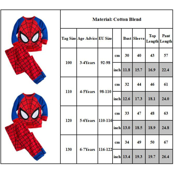 Børne Spiderman T-shirt Top&Bukser 2ST Pyjamas Blød Softwear 100cm