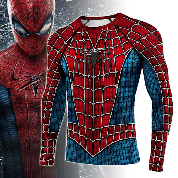 Spider-Man miesten T-paita, tiukka istuvuus, urheiluharjoittelu, pitkähihainen M