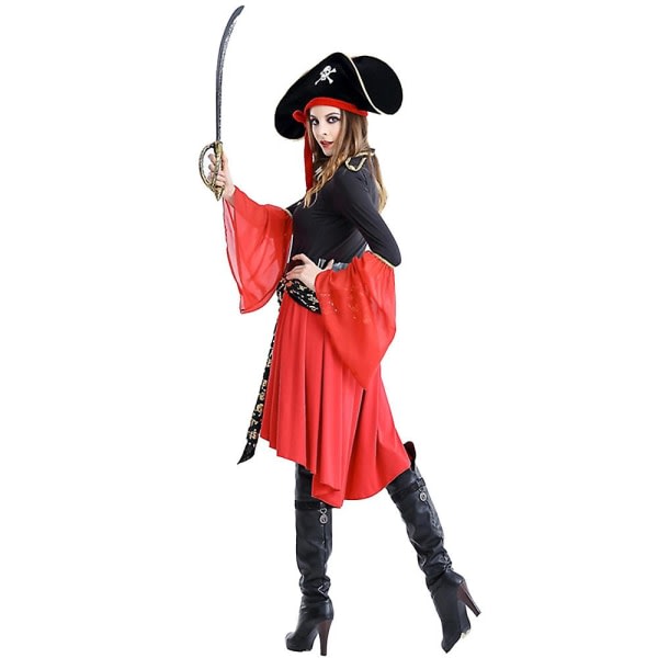 Pirate Of the Caribbean Swashbuckler Buccaneer Kostym Dam Pirate Cosplay -asut Halloween-juhlapukeutuminen Täysi set XL