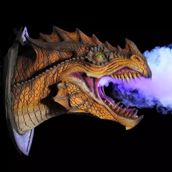 Huvud Luftfuktare Dinosaurie Dekor Led Rök 3d Drakhuvud Väggmonterad Skulptur Gul
