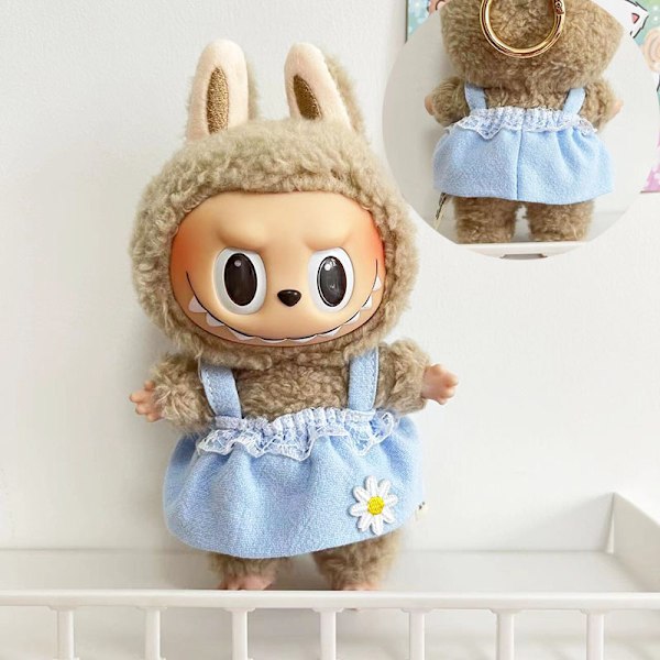 Blå sele-daisy, (kun klær) 17cm anheng blindboks macaron Labubu Labubu Time to chill dukkeklær