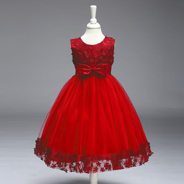 Barnkläder Flickor Bowknot Princess Mekko Paljett Bröllopsklänning punainen 12/140cm