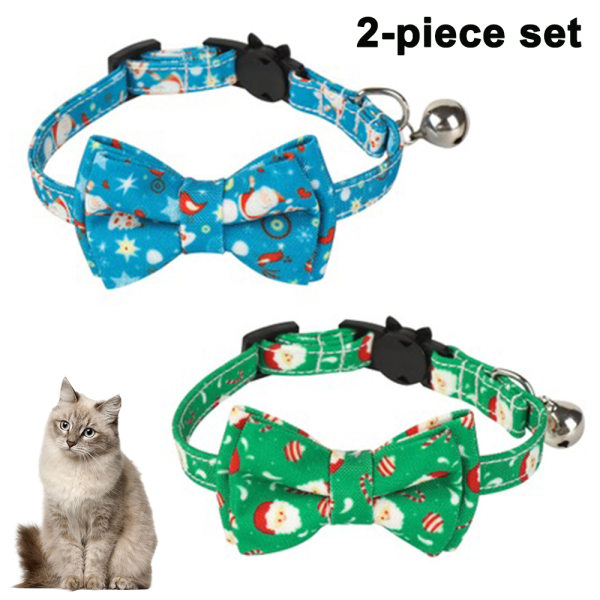 CDQ 2 Pack/ Set Christmas Cat Collar Breakaway med söt fluga och