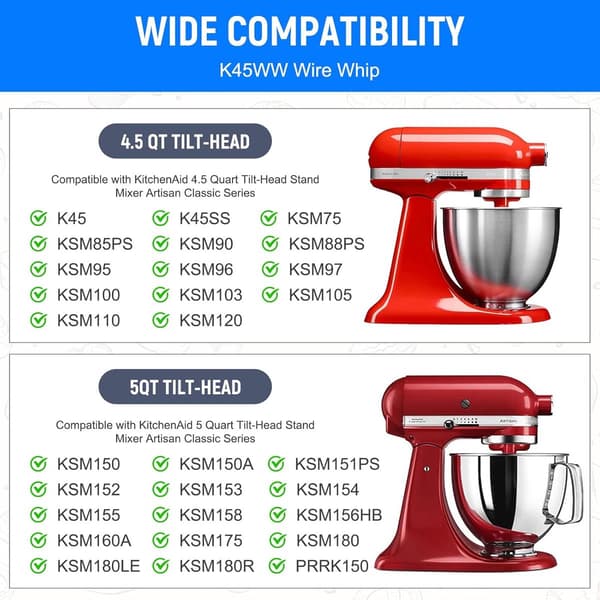 Stativmikser Visptilbehør i Stål, Erstatningsvisp i Rustfritt Stål for K45WW KitchenAid, For Baking av Egg, Krem og Kakedeig