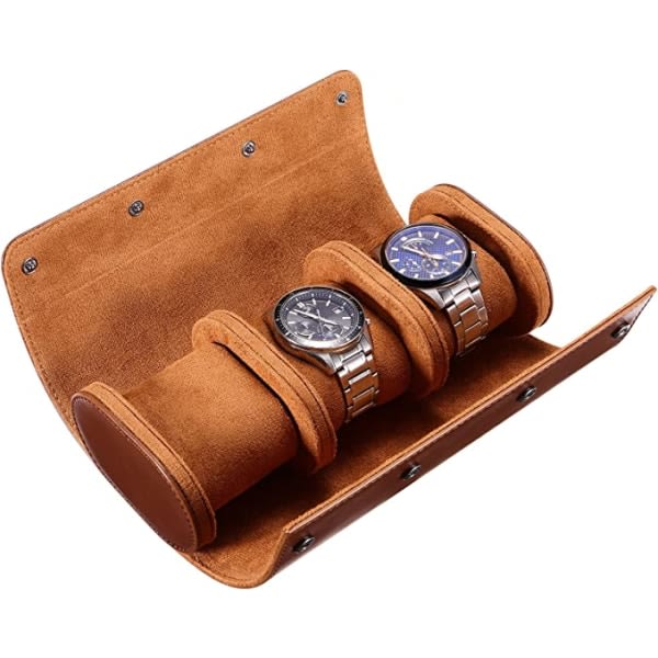 CDQ Travel Watch Case, Watch Box for menn, 3 Slots Läder Watch Case