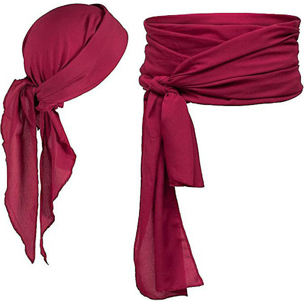 Pirattiasu-tarvikepaket Retro Durag Pitkäpyrstöinen Pirattikorkki Suuri Vyö Keskiaikainen Renessanssi Teema Cosplay Pukeutuminen Halloween-juhliin BY Wine Red Wine Red