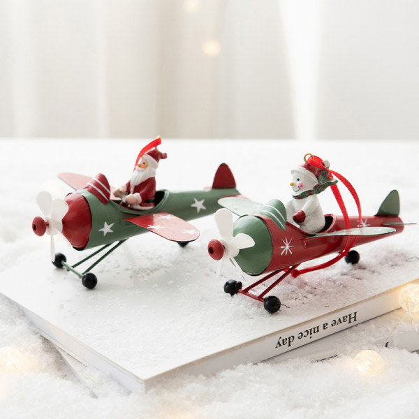 Retro järn julhänge Santa Claus flygplan julgran A onesize