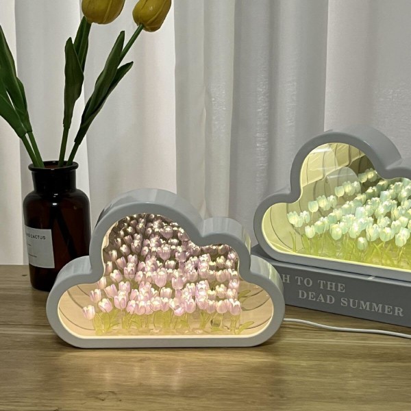 Camidy DIY Tulipan Nattelys Speil Simulering Tulipan Soverom Sovebord Lampe Blomster Dekor Lampe violet