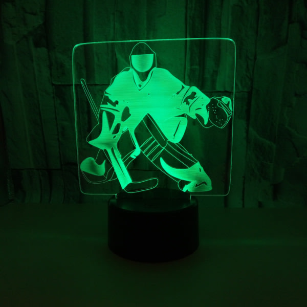 Qinwei 3D Ishockey Målvakt Nattljus Touch Bord Skrivbord Optisk Illusion Lampor 7 färgskiftande lampor Heminredning Jul Födelsedagspresent (Stil X)