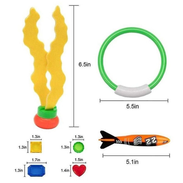 19 stykker Kids Pool Dykleksaker Sett Sommer Undervannspool Dykringar Torpedo Tang Poolleksaker