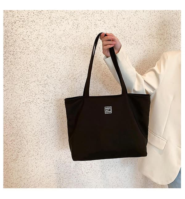 Canvas håndtasker til kvinder Skuldertaske Tote Strandtaske (sort)