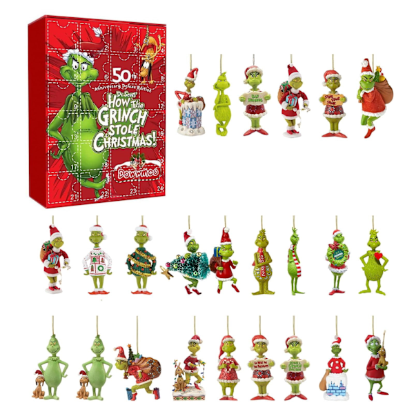 Julkalender 2025 - 24 Gåvor, Grinch Figurer Dockor Nedräkningskalender med Överraskningsleksaker för Barn Style 1