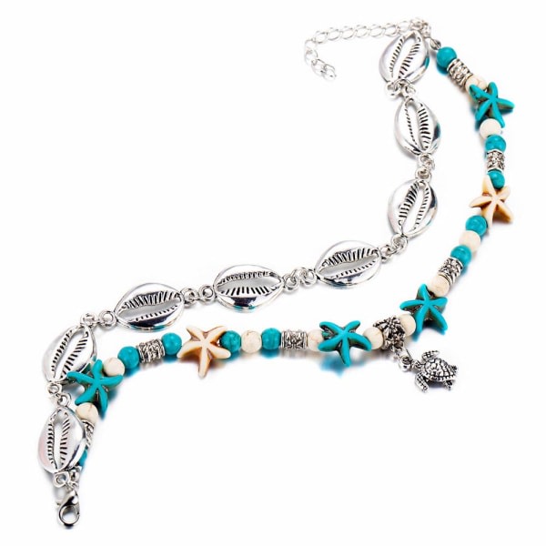 Sjöstjärna Shell Turtle Hänge Dubbla Lager Strand Fotled Armband