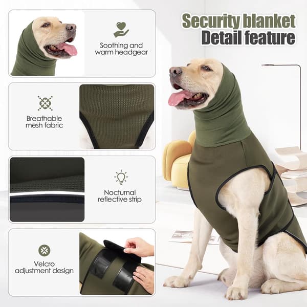 Anxiety-Relieving Pet Vest - For Thunderstorms and Fireworks - Velcro Adjustable Design - Green, Size XL