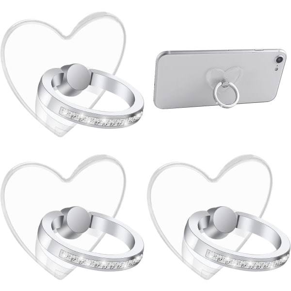 3-pack Mobiltelefonhållare Ringar (Hjärtform) 360° Rotation Diamant