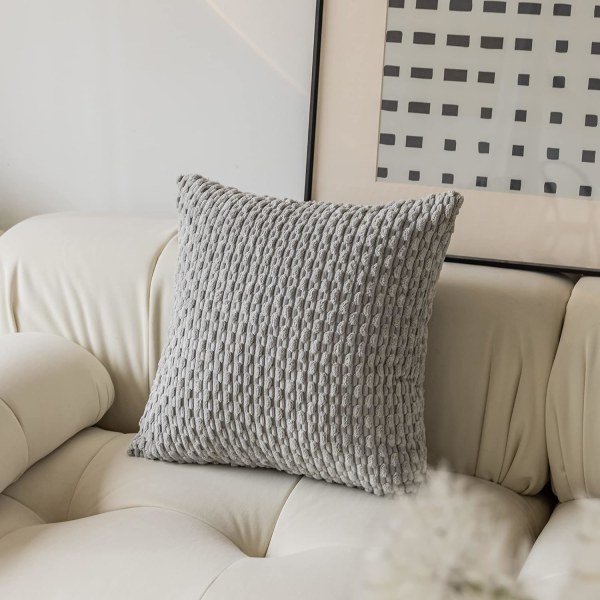 Set med 2 supermyke stripete fløyelsputetrekk, dekorative euro-putetrekk for seng, 20x20 tommer (50 cm), lysegrå