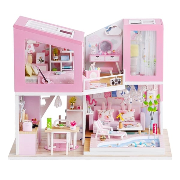 DIY Miniatyrdockhus Miniatyrhus Kit med LED-ljus