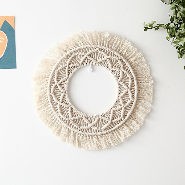 Boho Väggspegelram Tapet Handgjord Vävd Makramé Bakgrund Väggram Tapet För Hemmet