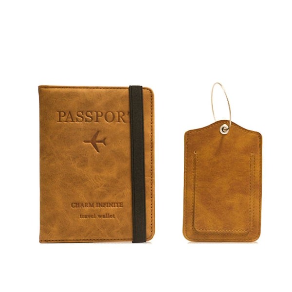Cover, Pu-läder case Organizer för pass, kreditkort, boardingkort (plånbok+tagg) brun 13,7*10,5cm
