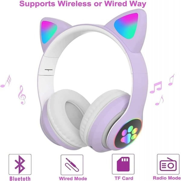 Trådløse barnhörlurar LED-lys katte og mikrofon Bluetooth