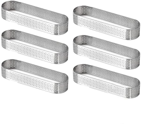 Kageringe sæt med 6 - 13x4,5 cm x 0,8 mm - Rustfrit stål - Til mousse, muffins, kager - Bageforme