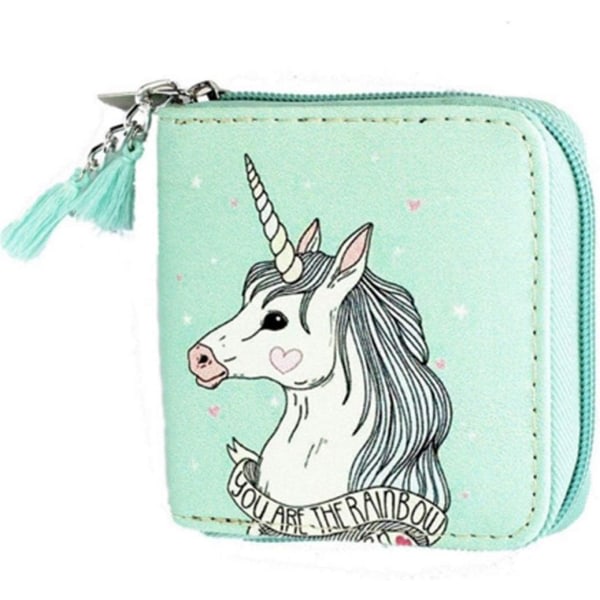 Söt plånbok för kvinnor Tecknad Unicorn plånbok Tofs Dragkedja Fyrkantig kvinnlig kort plånbok Myntväska Kreditkortsväska Clutch grønn