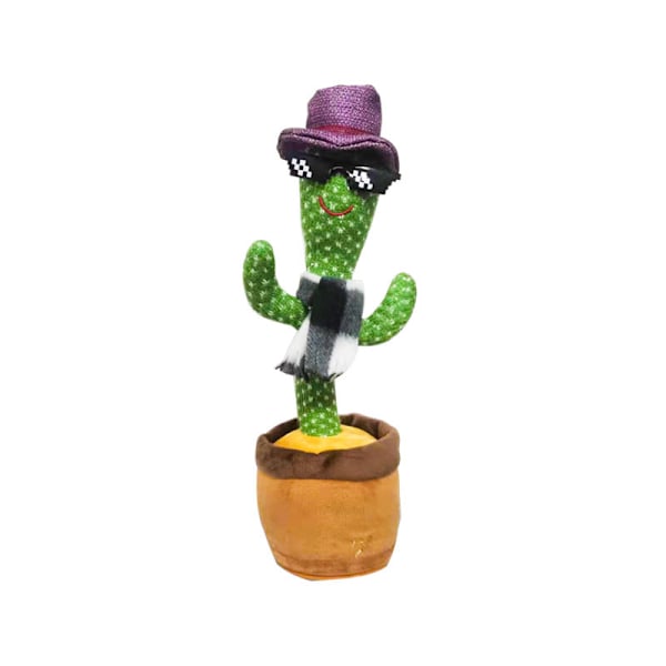 Dansende kaktus der gentager hvad du siger, syngende kaktus optagelse Purple hat black and white scarf