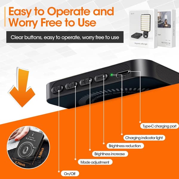 Magnetisk Clip-On LED Selfie Lys, 128 LED'er 3 Farvetemperaturer 10 Lysstyrkeniveauer, Fyldlys til Telefon Bærbar Webcam, Sort