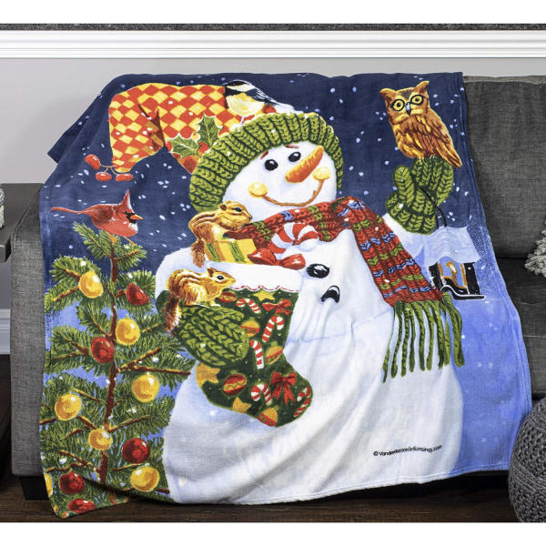Sengetæppe i fleece med snemand, 50 x 60 tommer (ca. 127 x 152,4 cm) - Superblødt plyssetæppe med snemand til børn og voksne