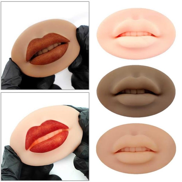 5D Silikon Ansikt Läppar Modell Öva Skin Lip Makeup Cosmetic Ljusbrun