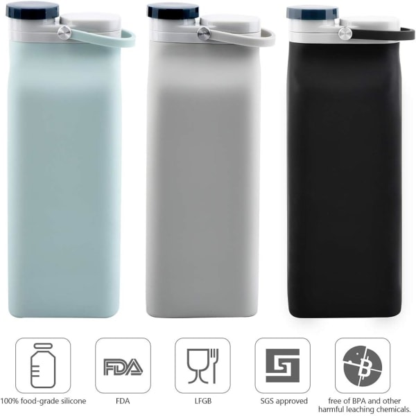 CDQ Hopfällbar vattenflaska BPA-fri - hopfällbar vattenflaska för resesportflaskor med trippel läcksäker lättvikt 20 oz (blå)