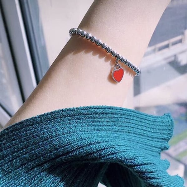 CDQ S925 Sterling silver armband Runda pärlor med hjärtbakande kärlek i form av pärla Buddha（röd） röd