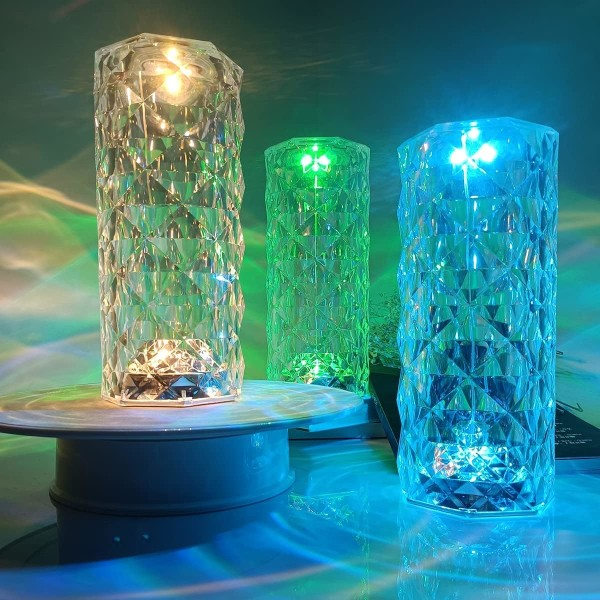 Kristalllampa 16 färger Touch Control Sparkle Rose Fjärrkontroll Bordslampa Romantisk atmosfär Prisma Diamant Uppladdningsbar LED