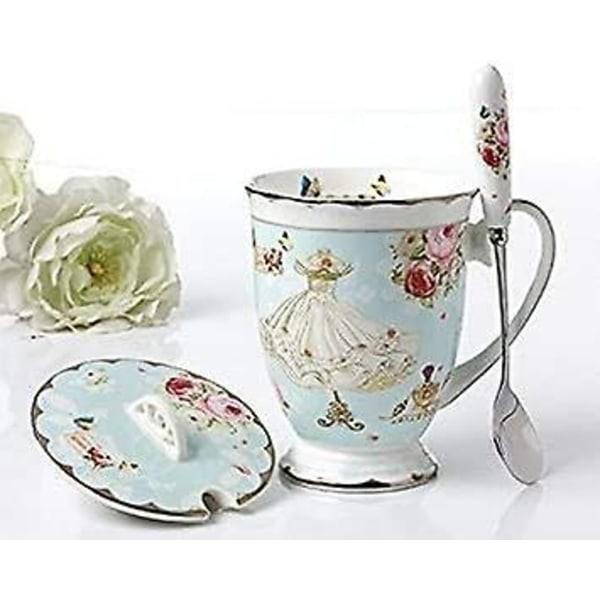 Art Style Bone China Tekopp med lokk for frokost og kjøkken Rose Sommerfugler 11,5x8,7 cm