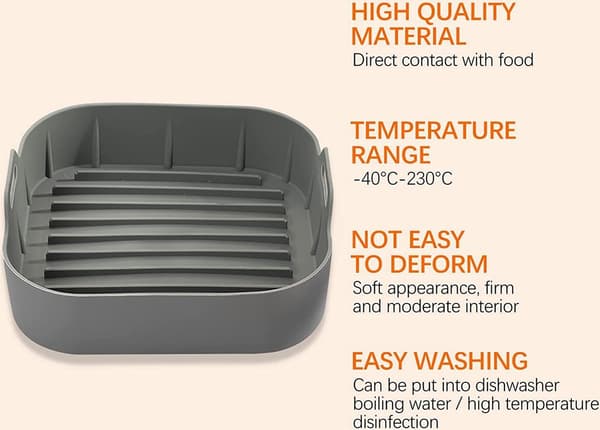 Silikonebageforme til airfryer sæt med 2 - 20 cm - Grå - Kurvform - Genanvendeligt alternativ til papir