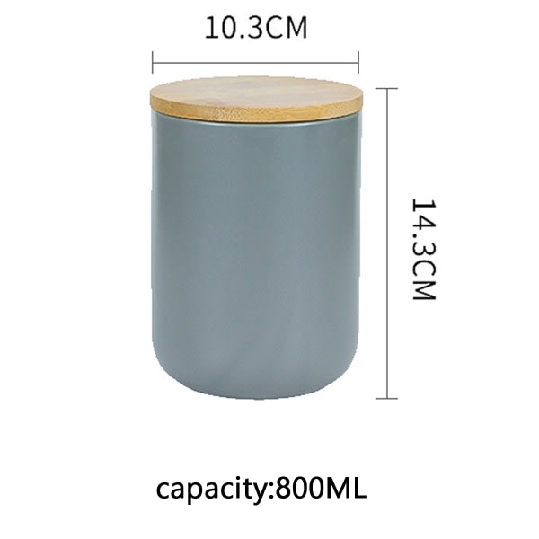 CDQ Köksbeholder - grå stentøjsbeholder med bambuslåg, Medium