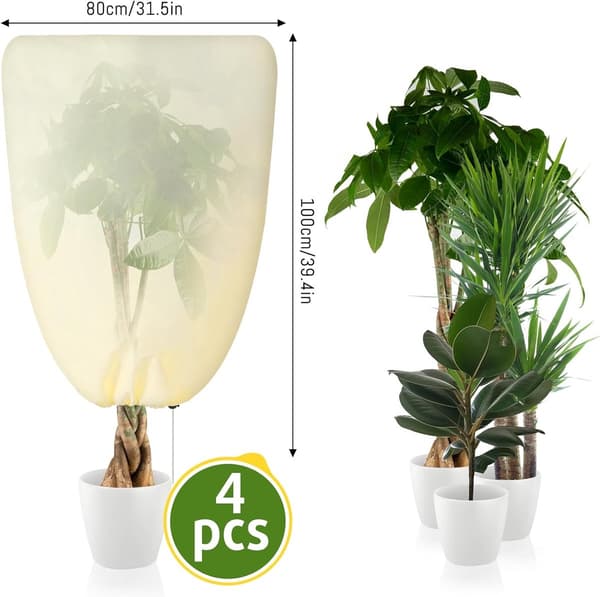4-pack vinterskydd för växter, vinterskydd, växtskydd för utomhusbruk, med dragsko, köldtålig, väder...