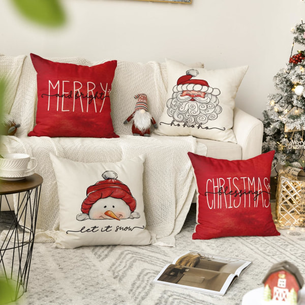 colorlife Julvälsignelse Jultomten Snögubbe, kuddfodral, 18 x 18 tums etui for vintersemester, dekoration for soffa Soffa Set med 4
