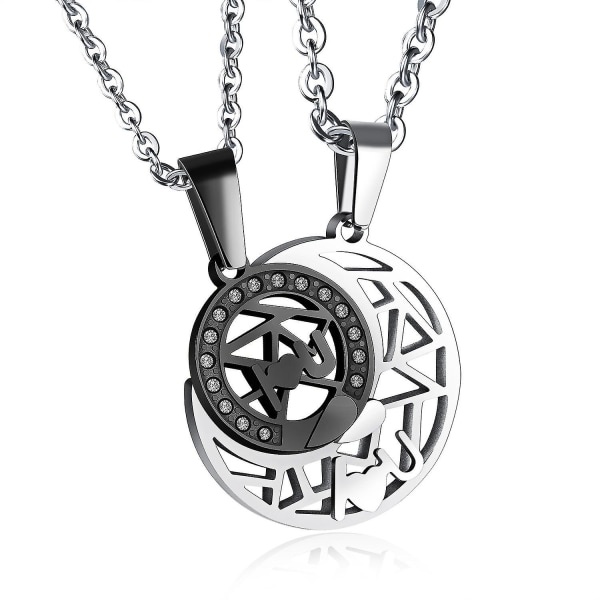 Mode Kreativ Design Valentine S Confession Rostfritt stål Sol Måne Pusselhänge Halsband För män Kvinnor Par Smycken Silver