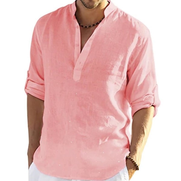 Långærmad linneskjorta herr, casual i bomuld og linne, S-5xl top, Ny design gratis frakt_p Watermelon red 4XL zdq