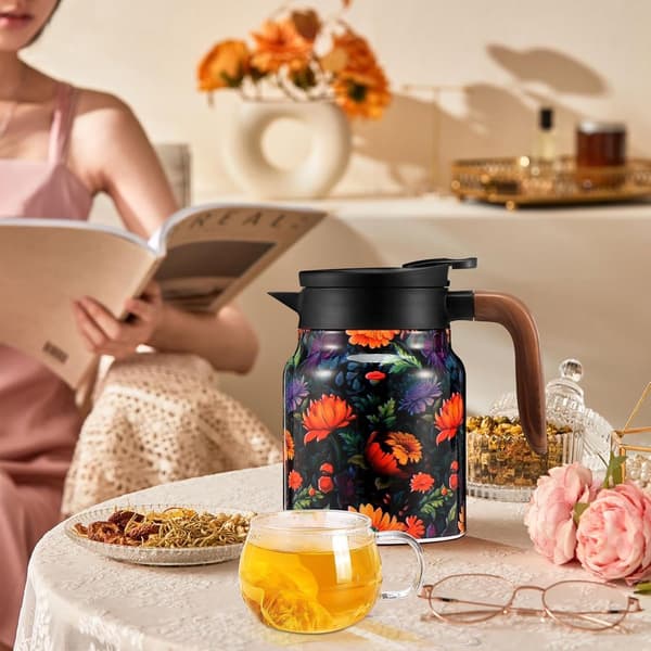 Isoleret tekande med te-infuser, dobbeltvægget rustfrit stål, 12 timers varmebevaring, til hjemmet, rejser og camping, 800 ml orange